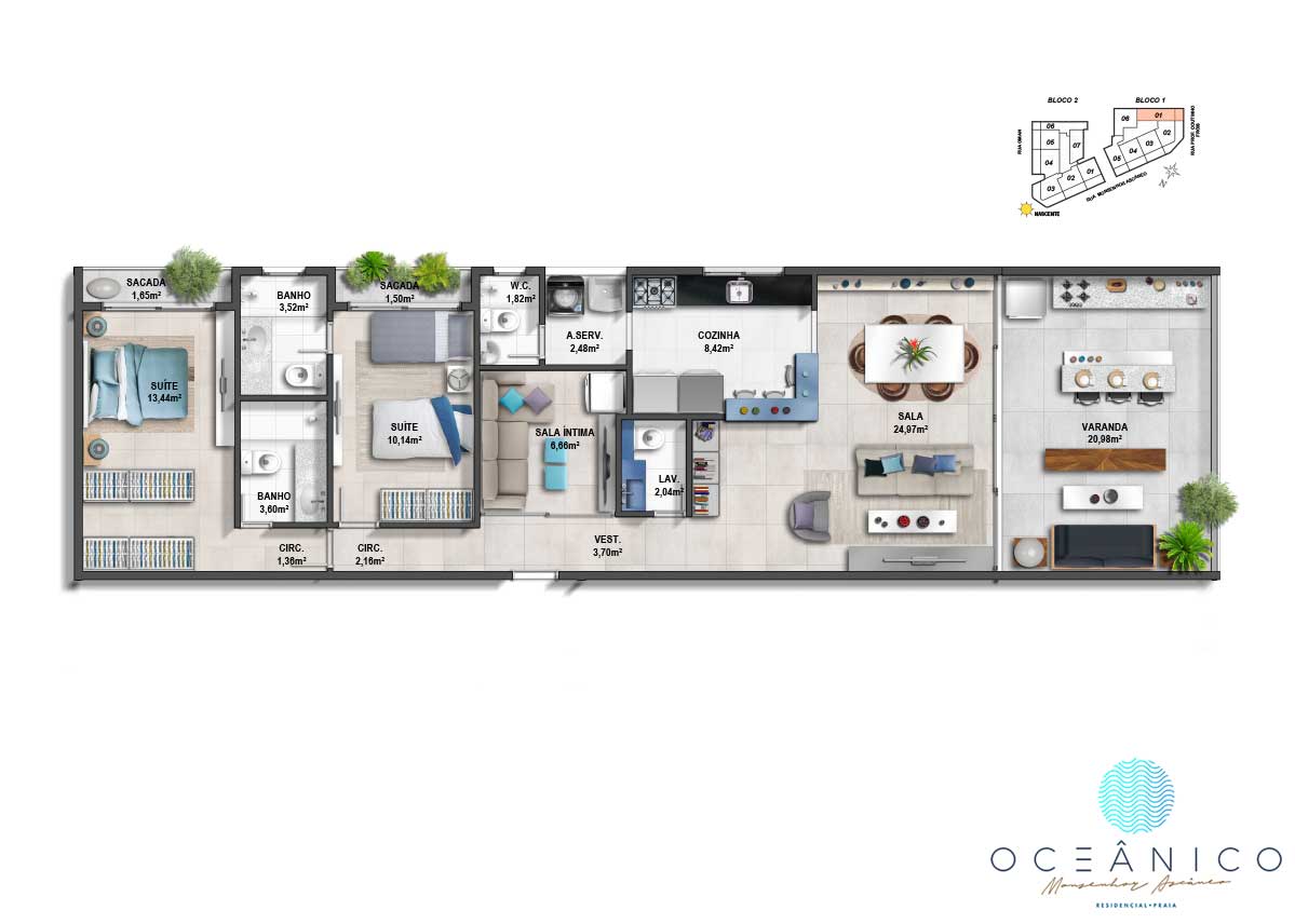 Apto 101/201 bl.1 - 119,72 m2 - 2 quartos