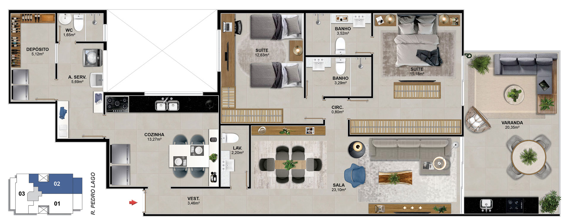 Aptos. 102 e 202 - 120,10 m²