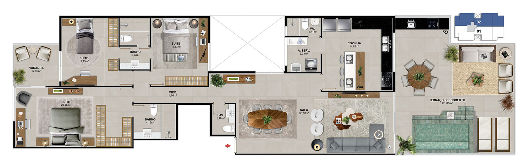 Cobertura 302 - 173,12 m²